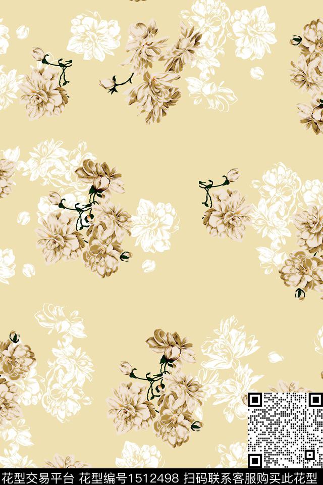 花卉满版散花手绘花卉传统印花华亿平台下载（图片编号: 1512498） - 瓦栏（Walan）