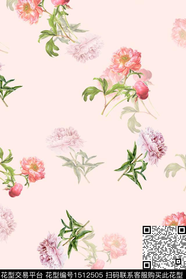 花卉小清新真丝数码印花华亿平台下载（图片编号: 1512505） - 瓦栏（Walan）
