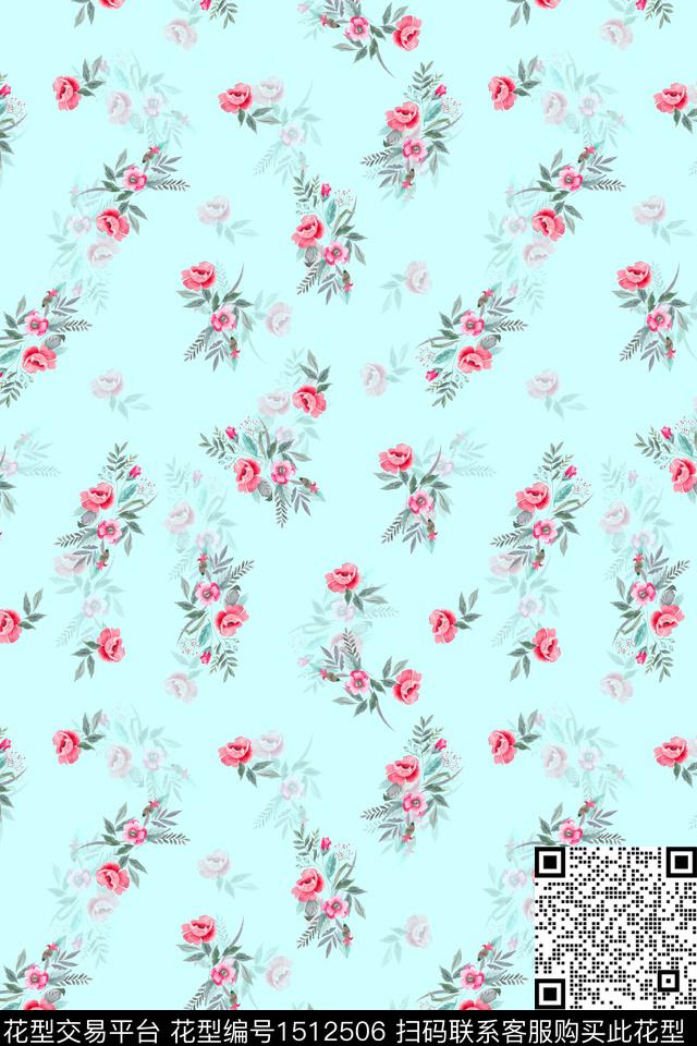 花卉小清新真丝数码印花华亿平台下载（图片编号: 1512506） - 瓦栏（Walan）
