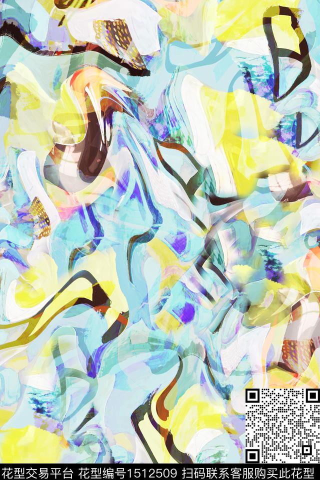 肌理抽象真丝数码印花华亿平台下载（图片编号: 1512509） - 瓦栏（Walan）