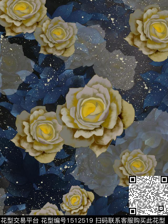 绿植树叶花卉大牌风数码印花华亿平台下载（图片编号: 1512519） - 瓦栏（Walan）