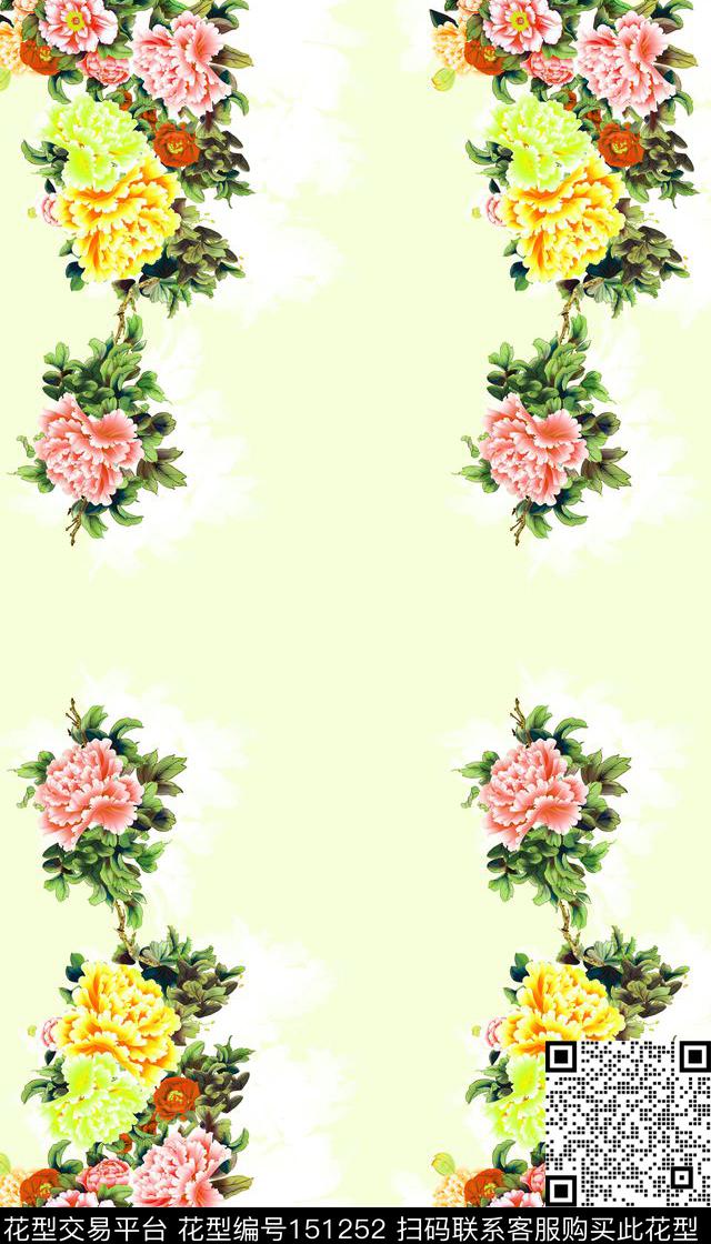花卉牡丹工笔画数码印花华亿平台下载（图片编号: 151252） - 瓦栏（Walan）