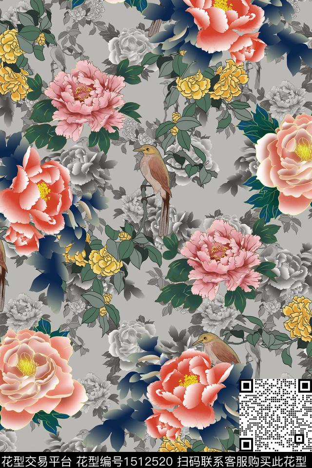 绿植树叶花卉大牌风数码印花华亿平台下载（图片编号: 1512520） - 瓦栏（Walan）