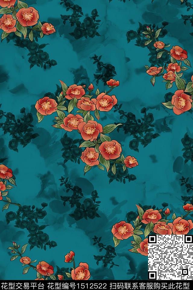 绿植树叶花卉大牌风数码印花华亿平台下载（图片编号: 1512522） - 瓦栏（Walan）