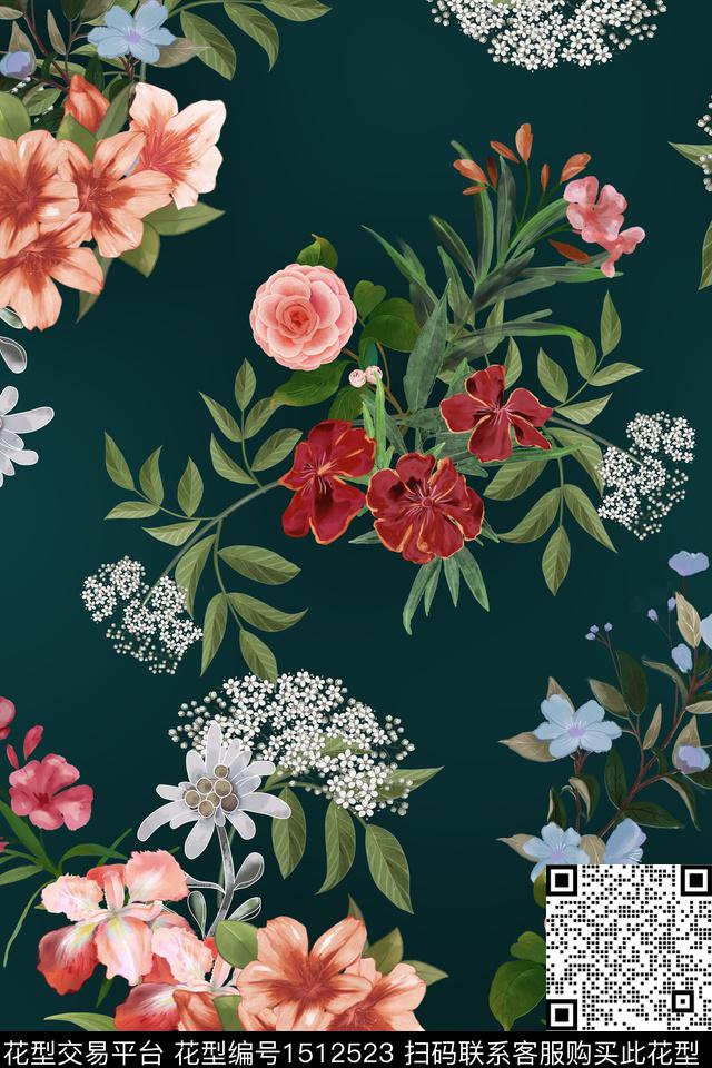 绿植树叶花卉大牌风数码印花华亿平台下载（图片编号: 1512523） - 瓦栏（Walan）