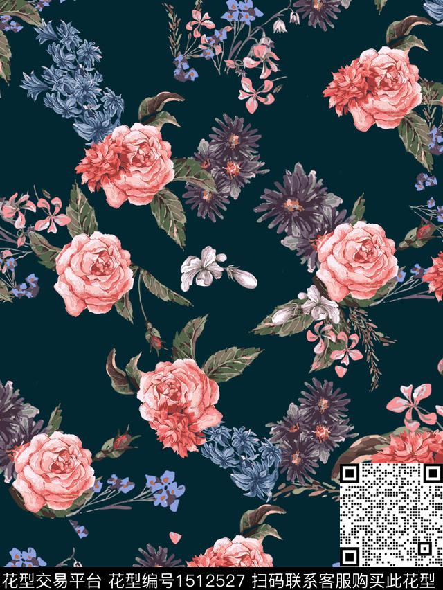 绿植树叶花卉大牌风数码印花华亿平台下载（图片编号: 1512527） - 瓦栏（Walan）