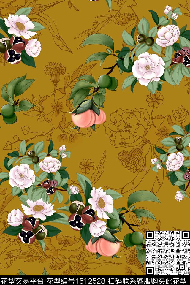 绿植树叶花卉大牌风数码印花华亿平台下载（图片编号: 1512528） - 瓦栏（Walan）