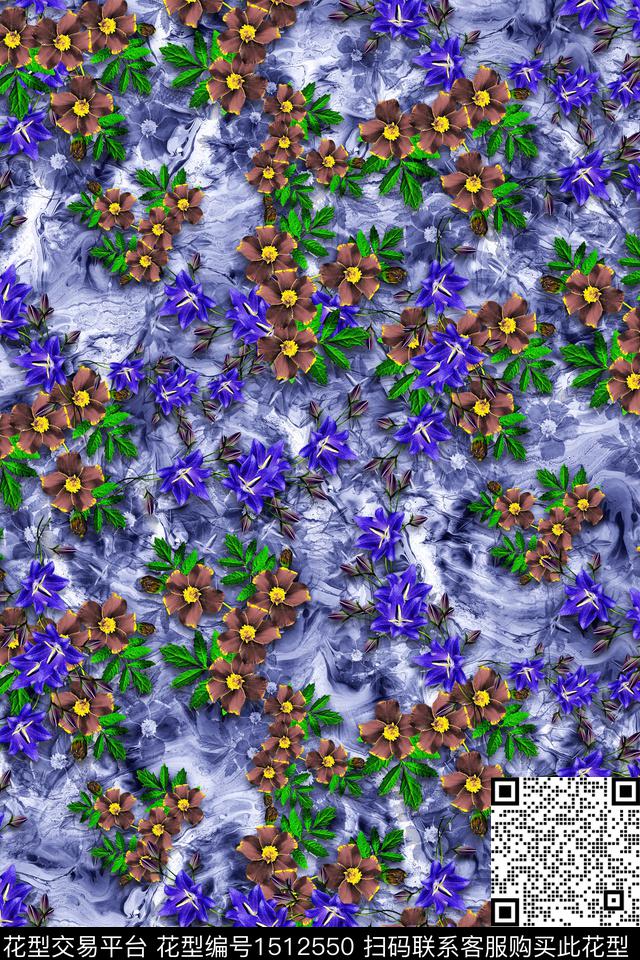 真丝小碎花组合花卉数码印花华亿平台下载（图片编号: 1512550） - 瓦栏（Walan）