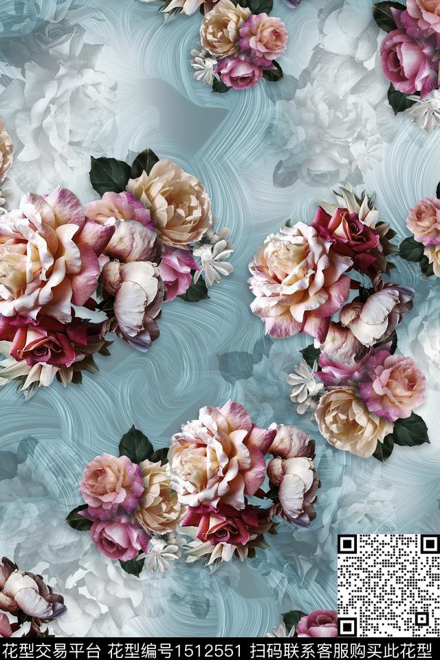 真丝小碎花组合花卉数码印花华亿平台下载（图片编号: 1512551） - 瓦栏（Walan）