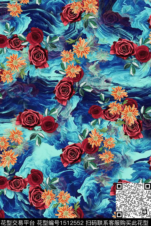 真丝小碎花组合花卉数码印花华亿平台下载（图片编号: 1512552） - 瓦栏（Walan）