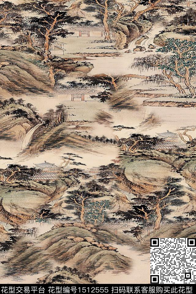 香云纱国画中老年数码印花华亿平台下载（图片编号: 1512555） - 瓦栏（Walan）