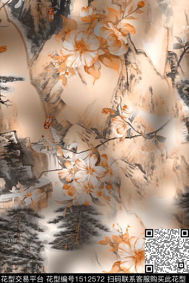 民族风花卉香云纱数码印花华亿平台下载（图片编号: 1512572） - 瓦栏（Walan）