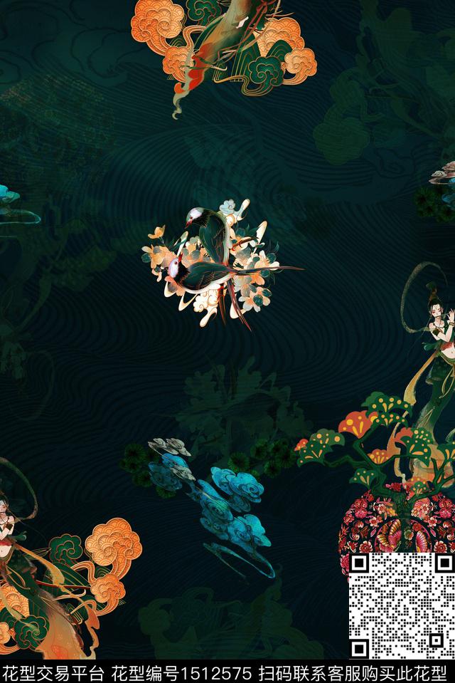 民族风花卉香云纱数码印花华亿平台下载（图片编号: 1512575） - 瓦栏（Walan）