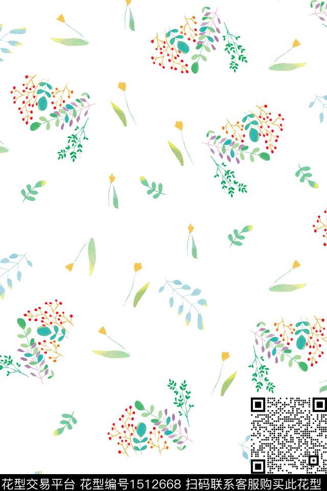 花卉小清新手绘数码印花华亿平台下载（图片编号: 1512668） - 瓦栏（Walan）
