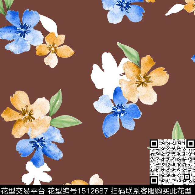 水彩绿植树叶花卉数码印花华亿平台下载（图片编号: 1512687） - 瓦栏（Walan）