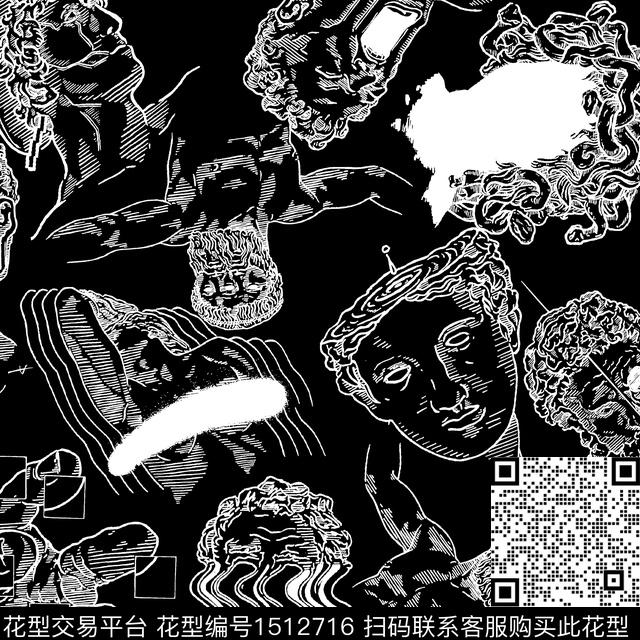 线条画运动鞋罗马雕塑传统印花华亿平台下载（图片编号: 1512716） - 瓦栏（Walan）