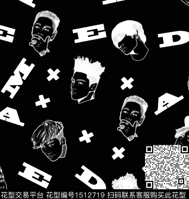 字母黑白华亿平台街头风数码印花华亿平台下载（图片编号: 1512719） - 瓦栏（Walan）