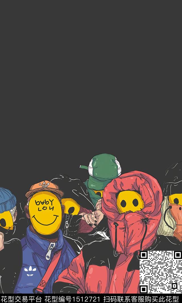 胸前独幅搞怪表情包数码印花华亿平台下载（图片编号: 1512721） - 瓦栏（Walan）