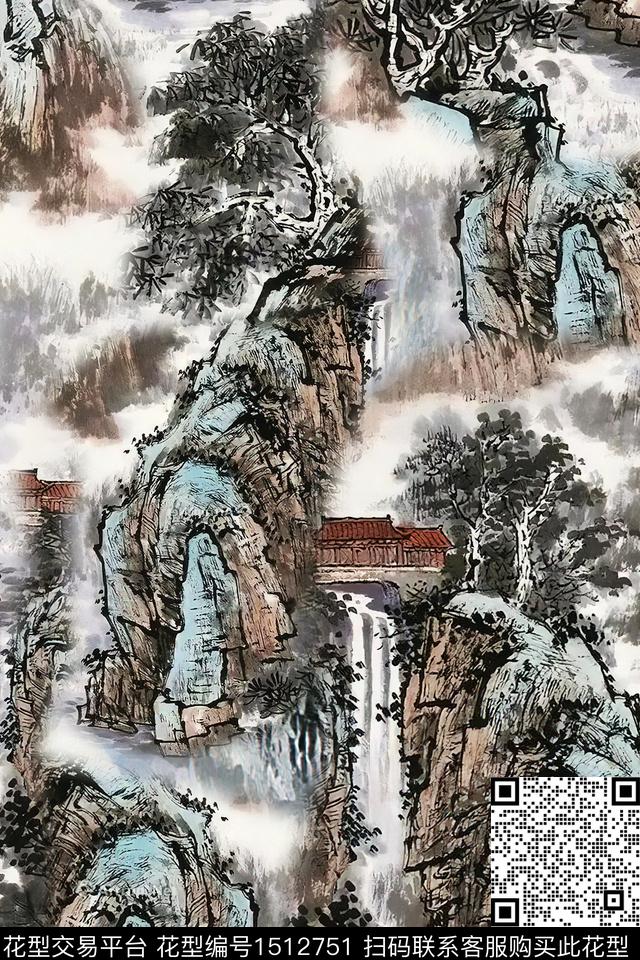 香云纱国画中老年数码印花华亿平台下载（图片编号: 1512751） - 瓦栏（Walan）