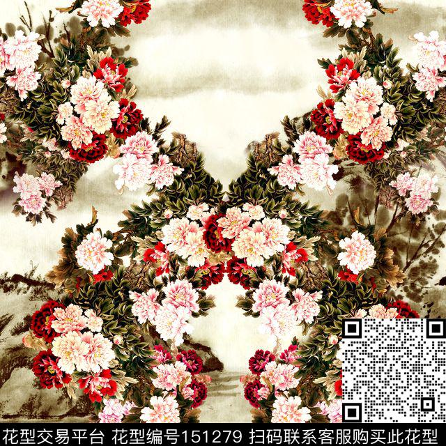 中国风国画工笔画数码印花华亿平台下载（图片编号: 151279） - 瓦栏（Walan）