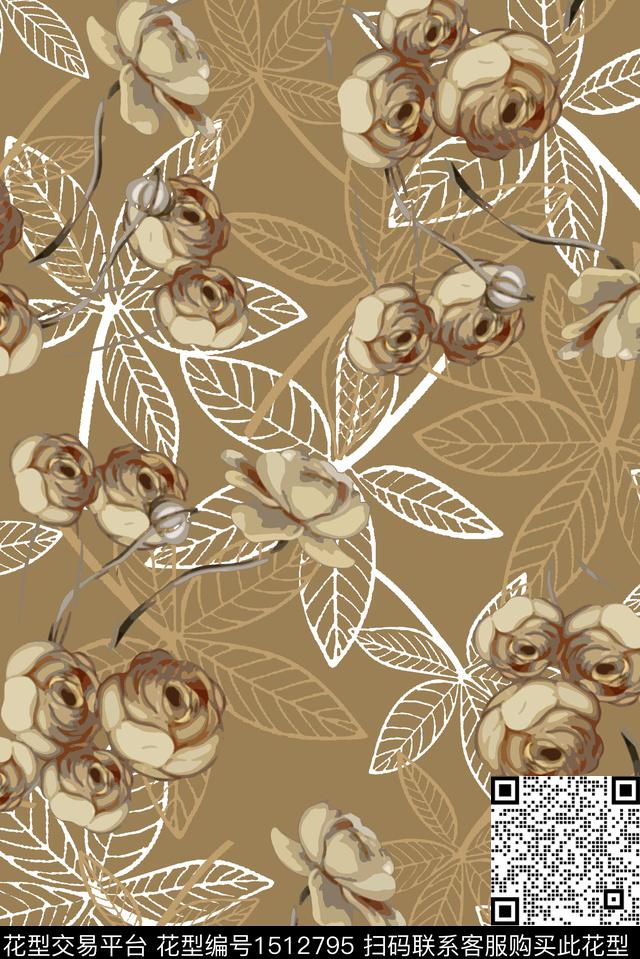 绿植树叶花卉手绘数码印花华亿平台下载（图片编号: 1512795） - 瓦栏（Walan）