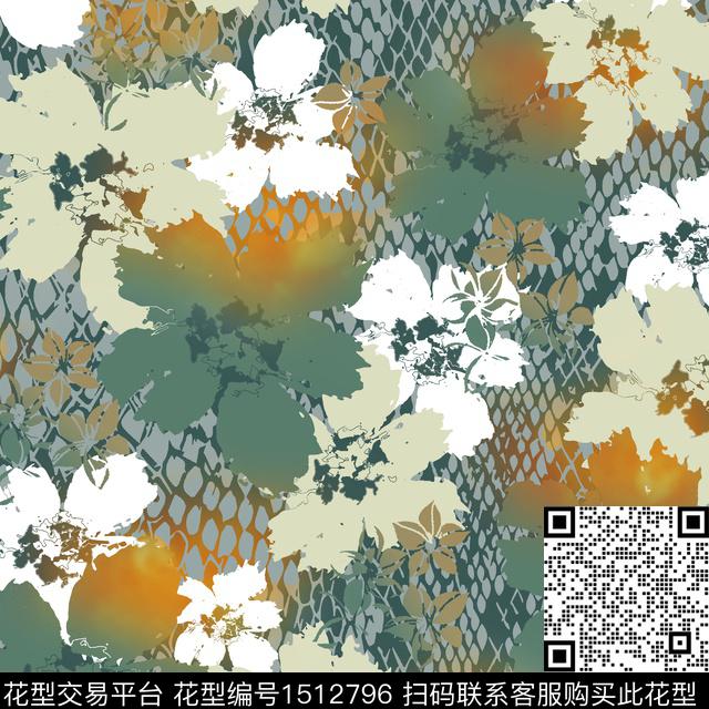 渐变花卉手绘数码印花华亿平台下载（图片编号: 1512796） - 瓦栏（Walan）
