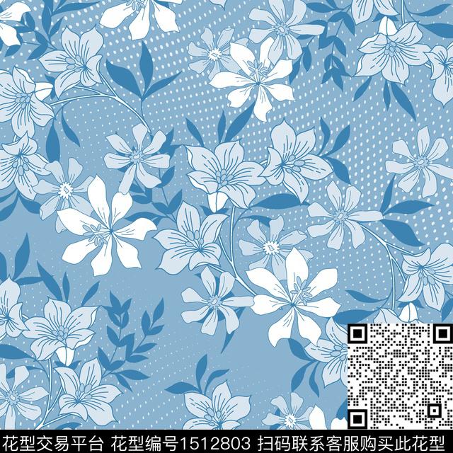 花卉手绘矢量数码印花华亿平台下载（图片编号: 1512803） - 瓦栏（Walan）