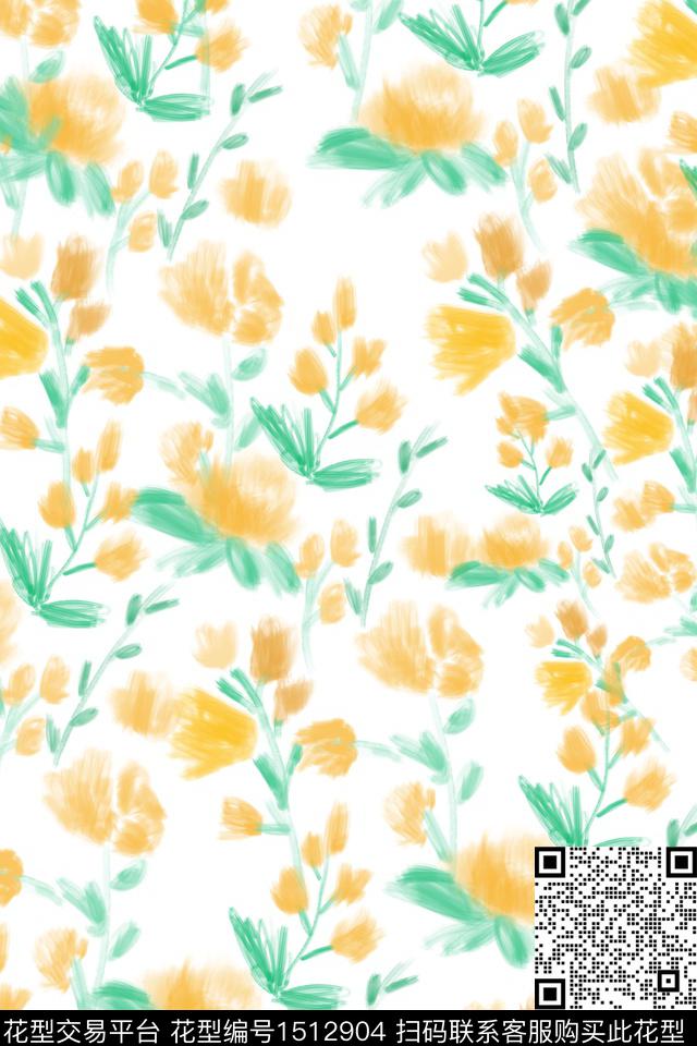 花卉小清新真丝数码印花华亿平台下载（图片编号: 1512904） - 瓦栏（Walan）