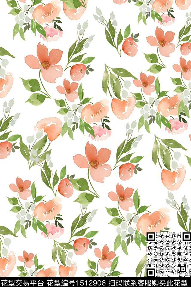 花卉小清新真丝数码印花华亿平台下载（图片编号: 1512906） - 瓦栏（Walan）