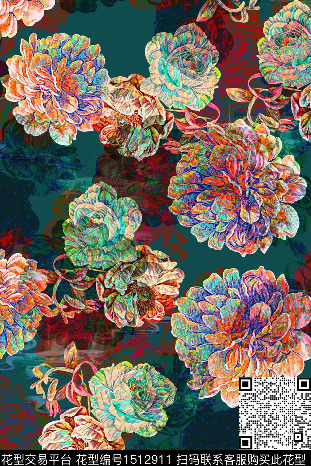 数码华亿平台女装花卉数码印花华亿平台下载（图片编号: 1512911） - 瓦栏（Walan）