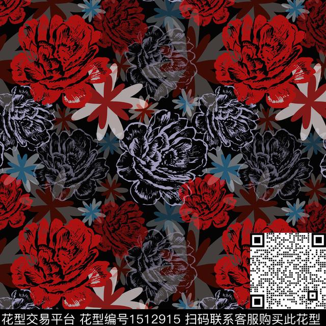 民族花卉女装平面花卉传统印花华亿平台下载（图片编号: 1512915） - 瓦栏（Walan）