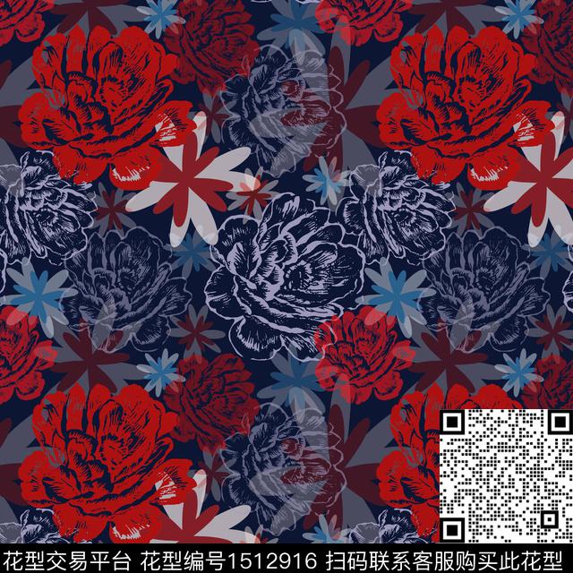 民族花卉女装平面花卉传统印花华亿平台下载（图片编号: 1512916） - 瓦栏（Walan）