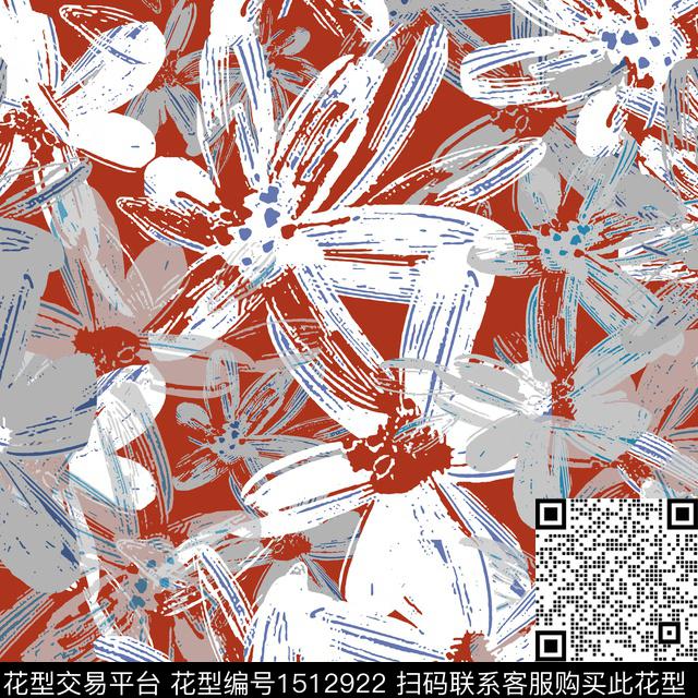抽象花卉女装平面花卉传统印花华亿平台下载（图片编号: 1512922） - 瓦栏（Walan）