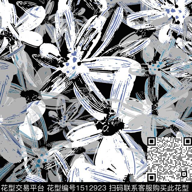 抽象花卉女装平面花卉传统印花华亿平台下载（图片编号: 1512923） - 瓦栏（Walan）