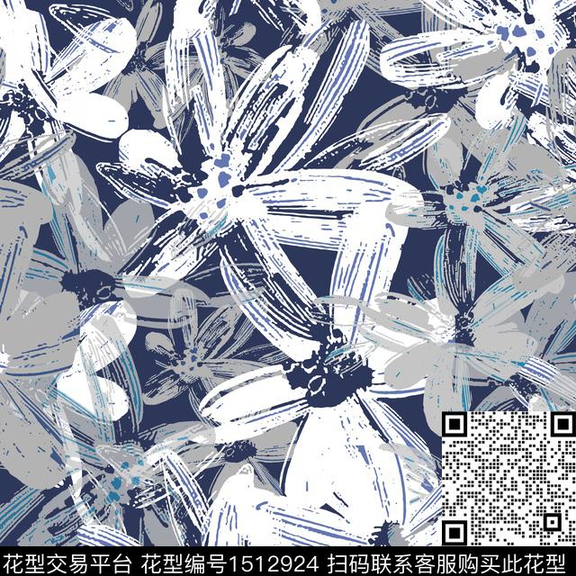 抽象花卉女装平面花卉传统印花华亿平台下载（图片编号: 1512924） - 瓦栏（Walan）