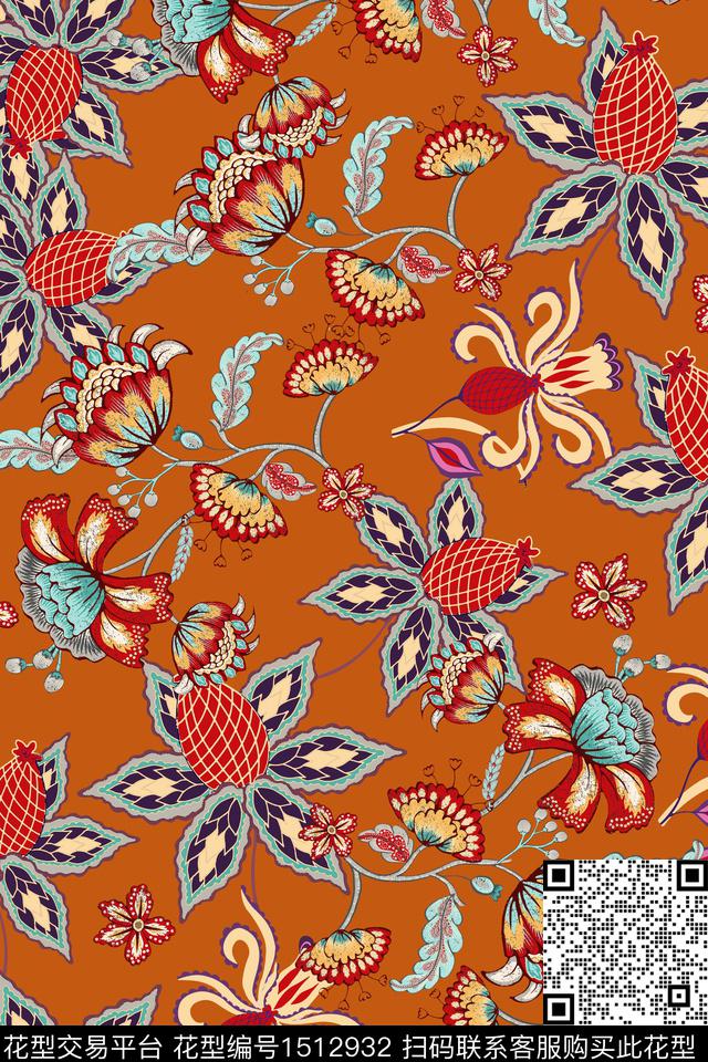 民族花纹复古民族风数码印花华亿平台下载（图片编号: 1512932） - 瓦栏（Walan）
