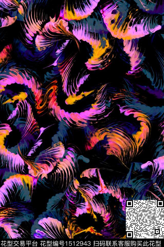 抽象笔触泼墨数码印花华亿平台下载（图片编号: 1512943） - 瓦栏（Walan）