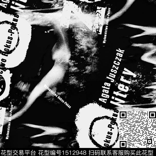 字母肌理黑白华亿平台数码印花华亿平台下载（图片编号: 1512948） - 瓦栏（Walan）