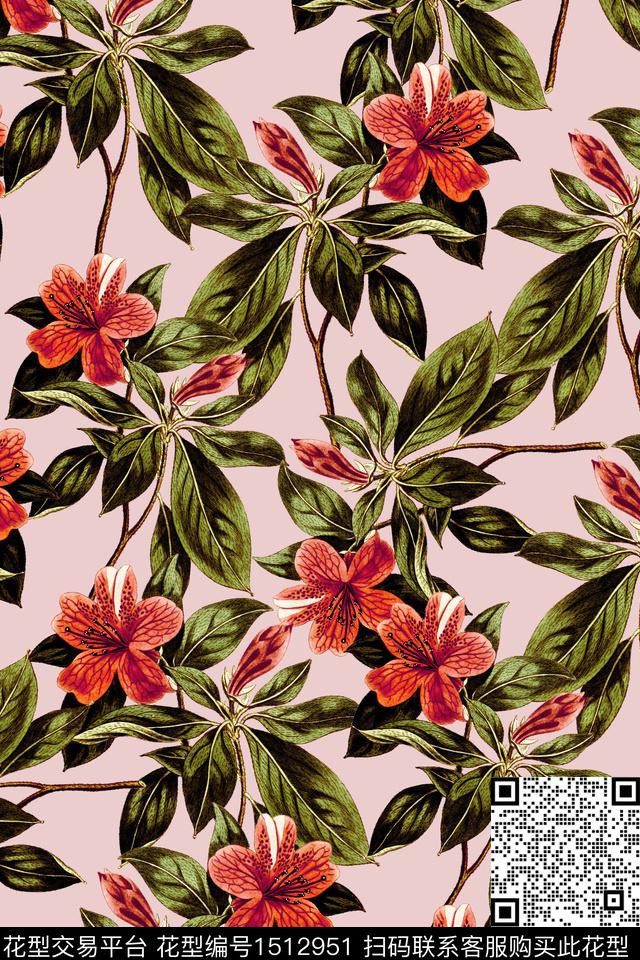 绿植树叶花卉大牌风数码印花华亿平台下载（图片编号: 1512951） - 瓦栏（Walan）