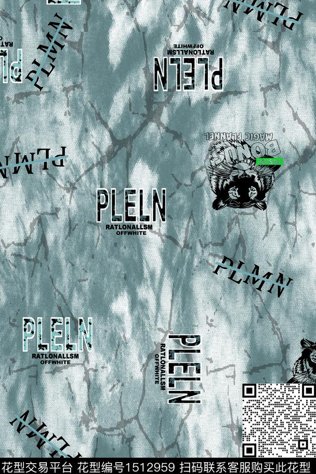 字母几何大牌风数码印花华亿平台下载（图片编号: 1512959） - 瓦栏（Walan）