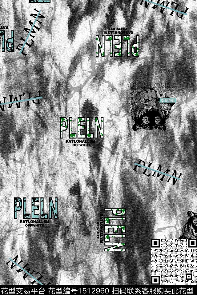 字母几何大牌风数码印花华亿平台下载（图片编号: 1512960） - 瓦栏（Walan）