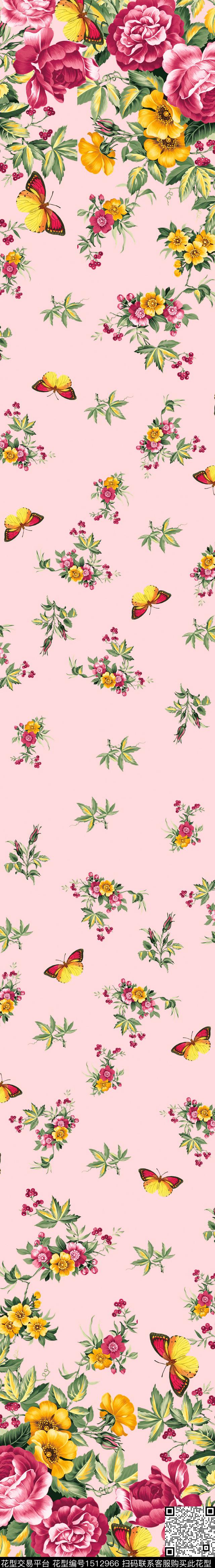 双边定位花复古玫瑰花欧美数码印花华亿平台下载（图片编号: 1512966） - 瓦栏（Walan）