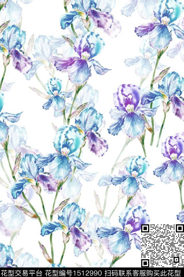 花卉小清新真丝数码印花华亿平台下载（图片编号: 1512990） - 瓦栏（Walan）