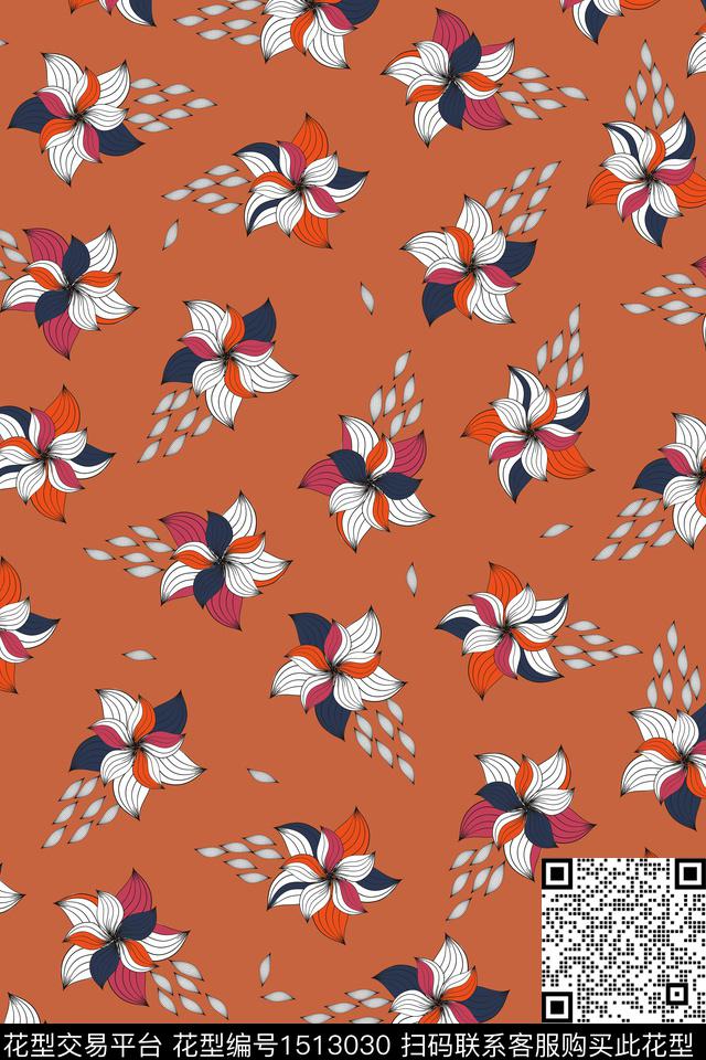 抽象花卉老年花纯底花传统印花华亿平台下载（图片编号: 1513030） - 瓦栏（Walan）