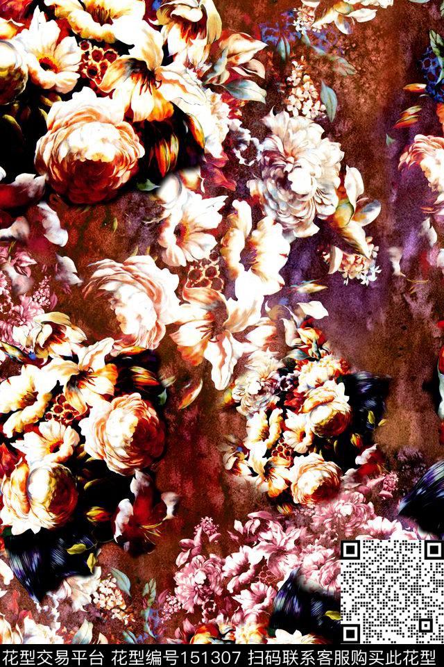 浓厚大花油画数码印花华亿平台下载（图片编号: 151307） - 瓦栏（Walan）