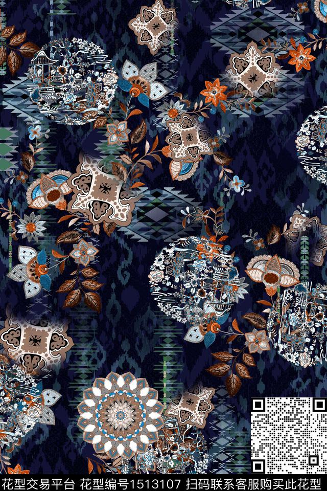 复古民族风真丝数码印花华亿平台下载（图片编号: 1513107） - 瓦栏（Walan）