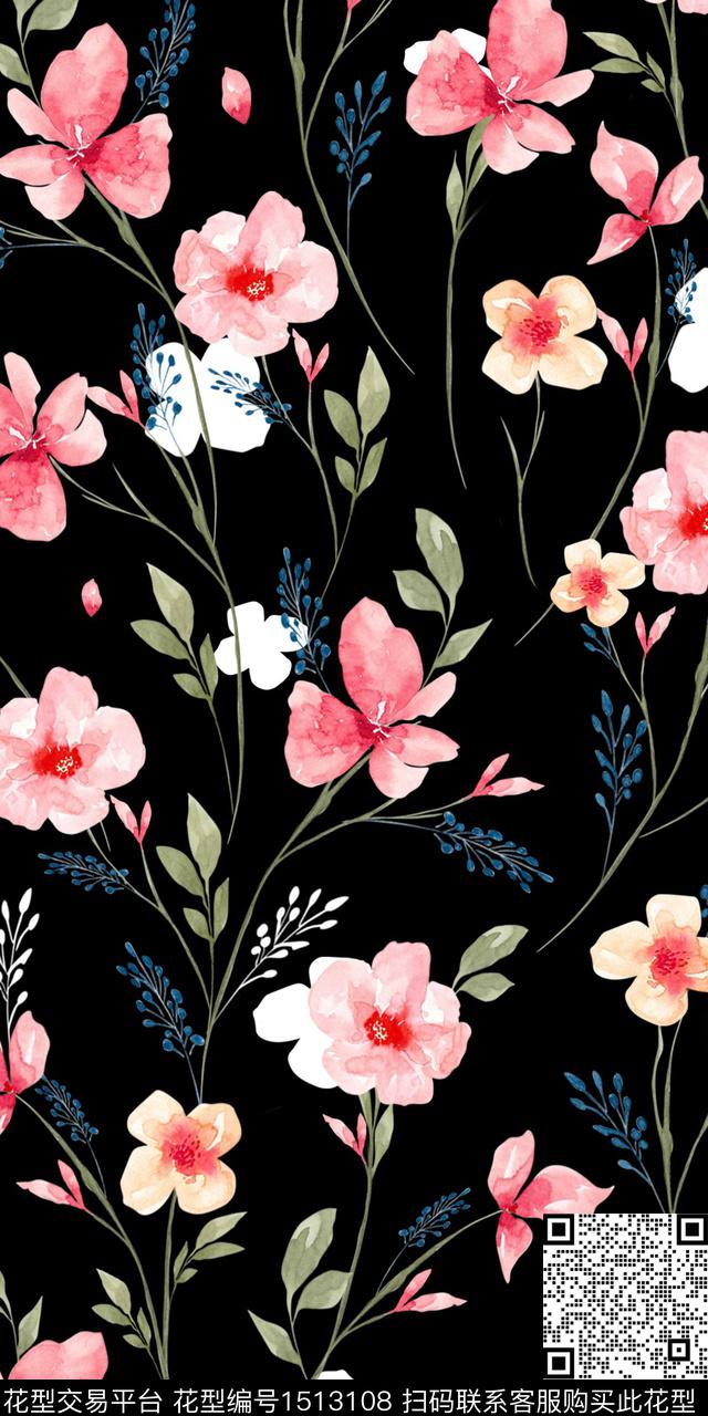 水彩绿植树叶花卉数码印花华亿平台下载（图片编号: 1513108） - 瓦栏（Walan）