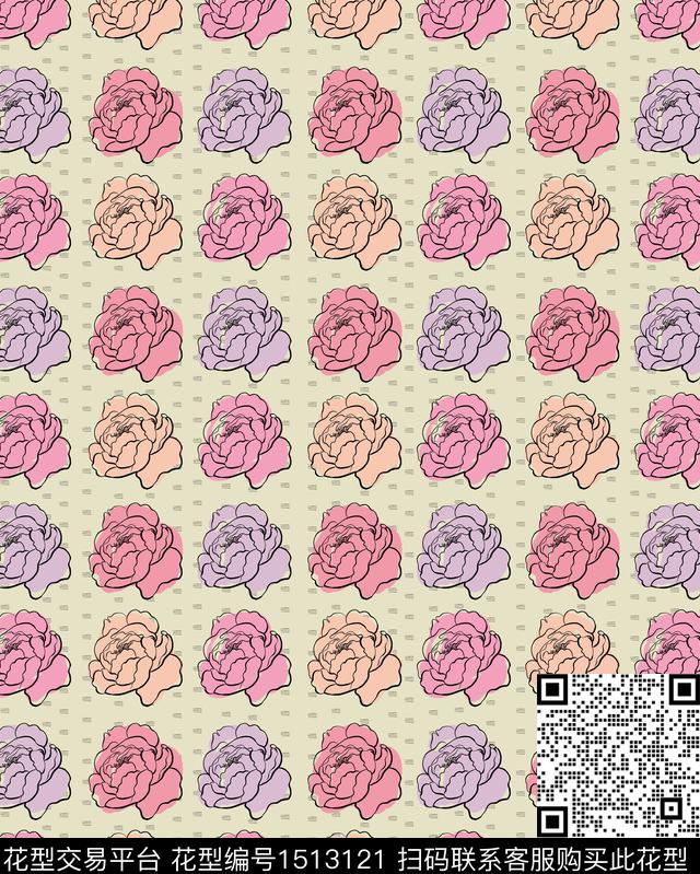 条格定位花床品数码印花华亿平台下载（图片编号: 1513121） - 瓦栏（Walan）