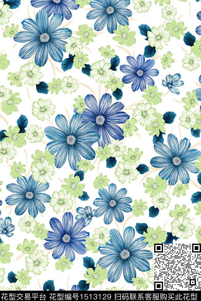 花卉手绘花卉小碎花数码印花华亿平台下载（图片编号: 1513129） - 瓦栏（Walan）