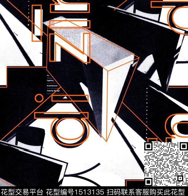 线条字母几何男装数码印花华亿平台下载（图片编号: 1513135） - 瓦栏（Walan）